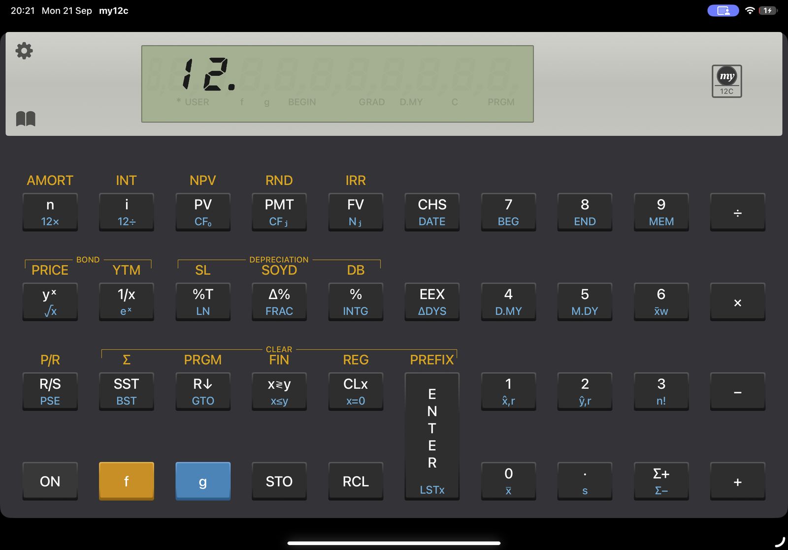 MY12C HP-12C emulator on iPad