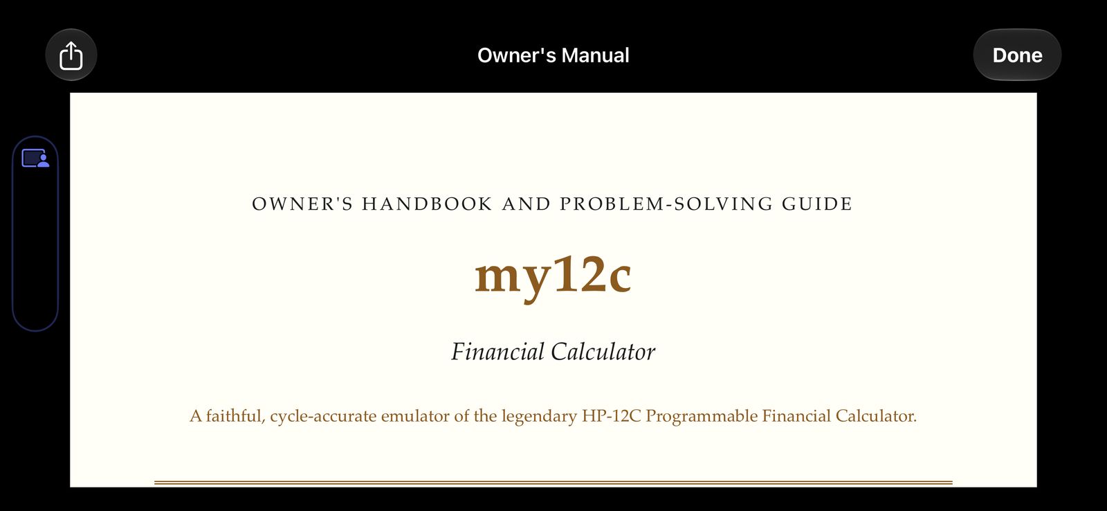 MY12C built-in owner's handbook on iPhone