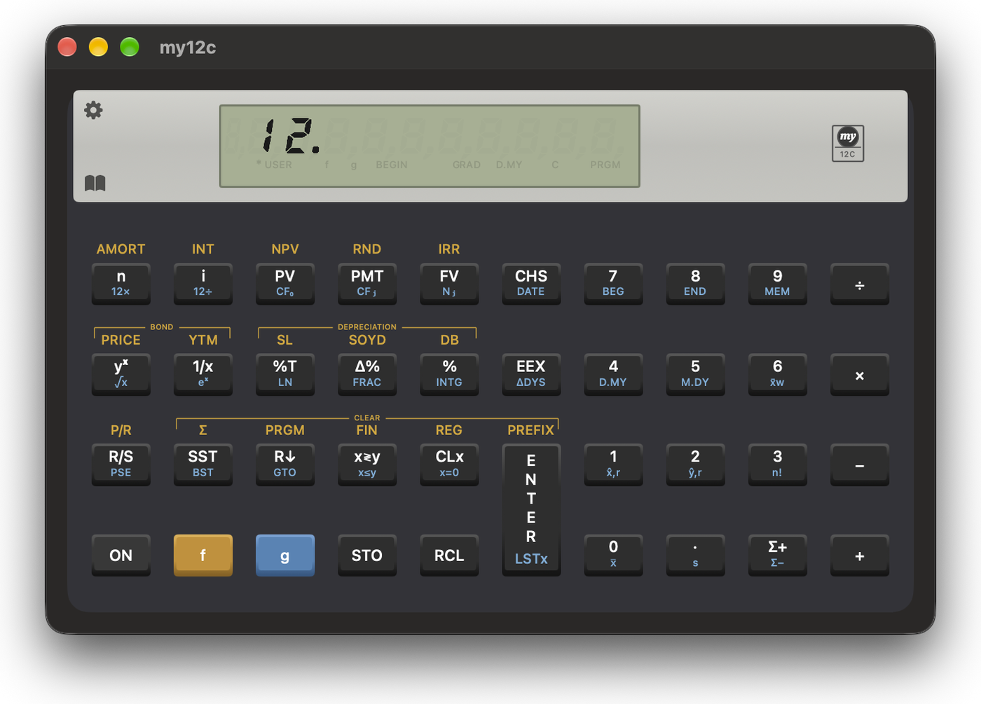 MY12C - HP-12C Microcode Emulator running on macOS