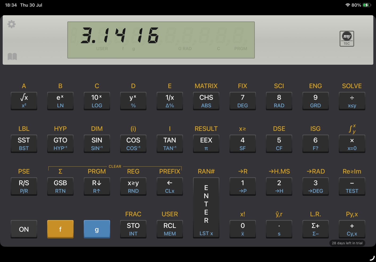 MY15C HP-15C emulator on iPad