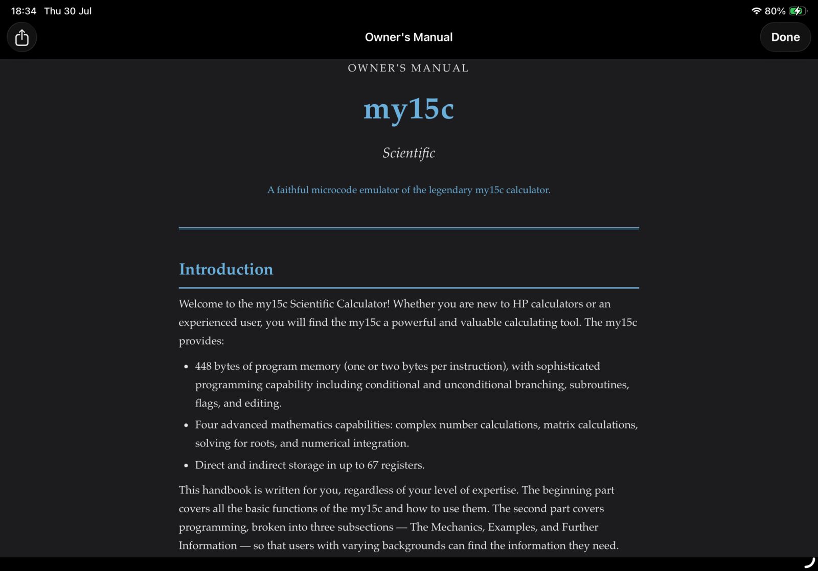 MY15C built-in owner's manual on iPad