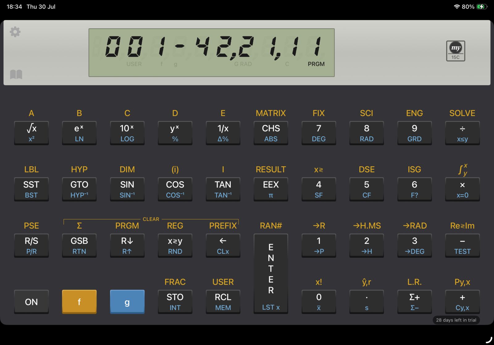MY15C program listing on iPad