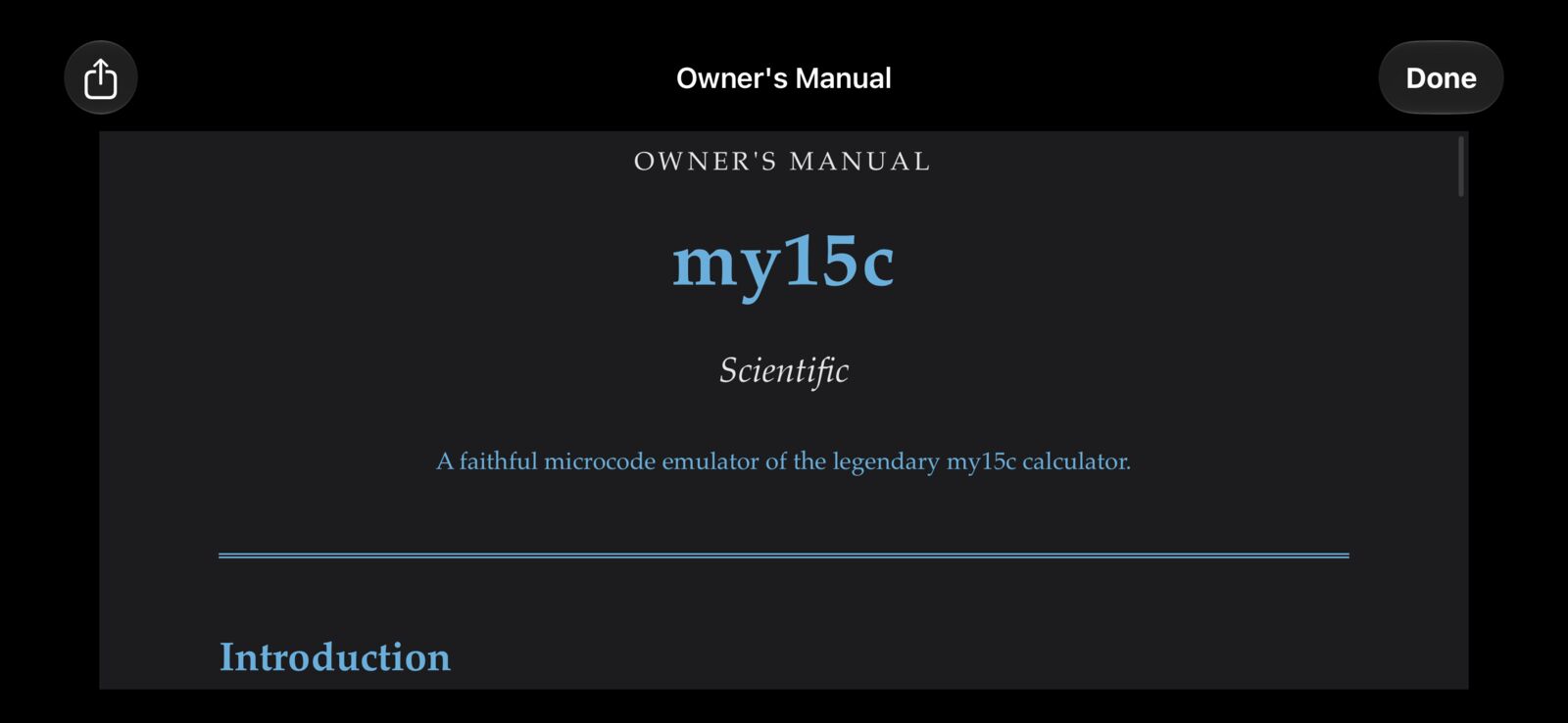MY15C built-in owner's manual on iPhone