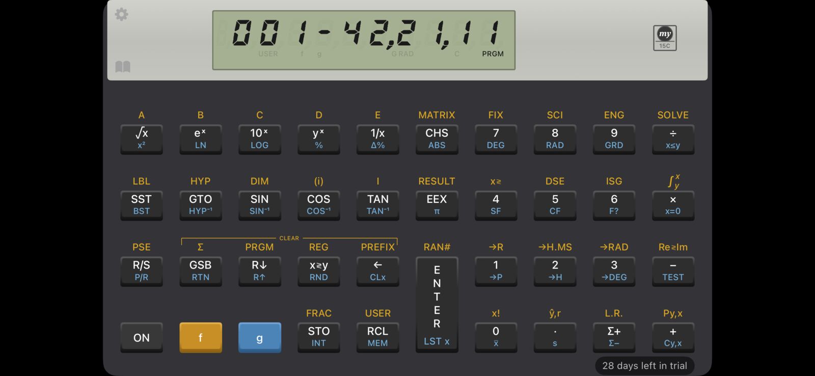 MY15C program listing on iPhone