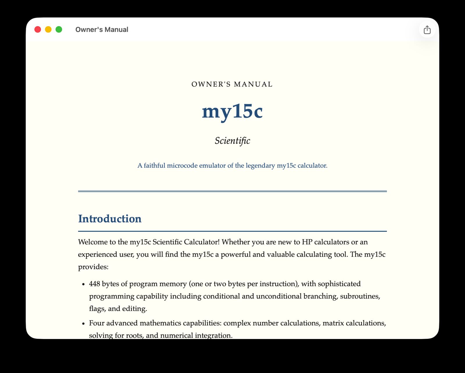 MY15C built-in owner's manual on macOS