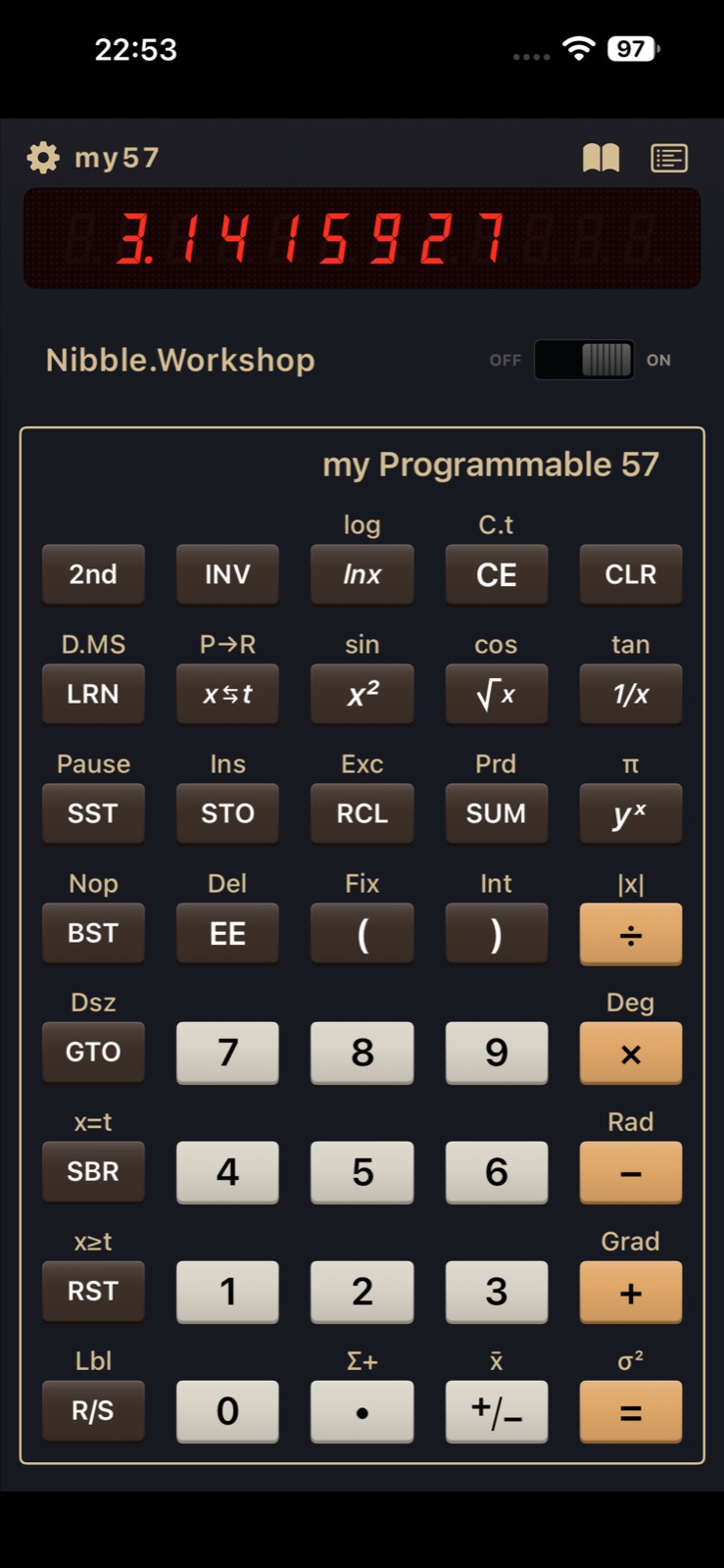 MY57 TI-57 emulator on iPhone
