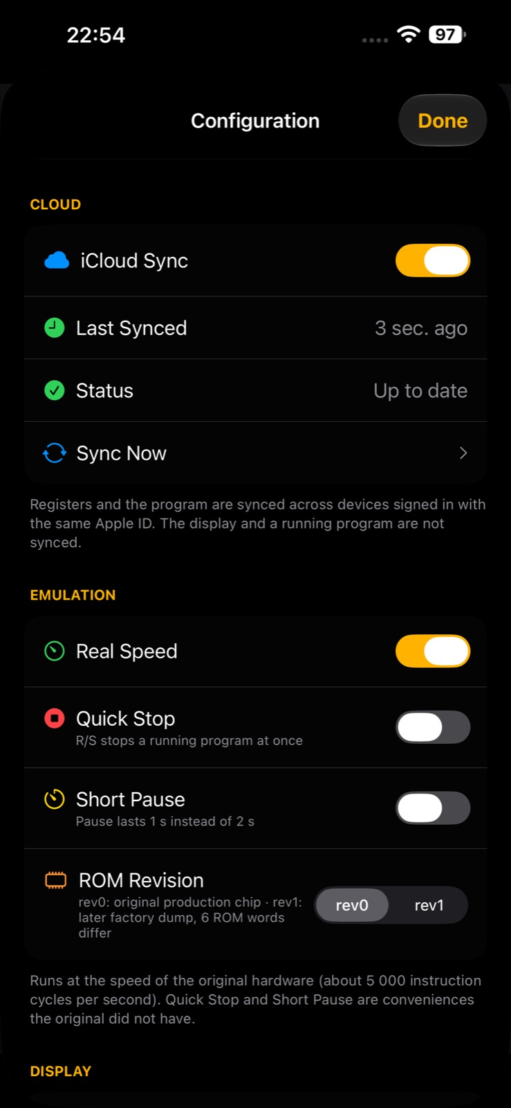 MY57 settings on iOS