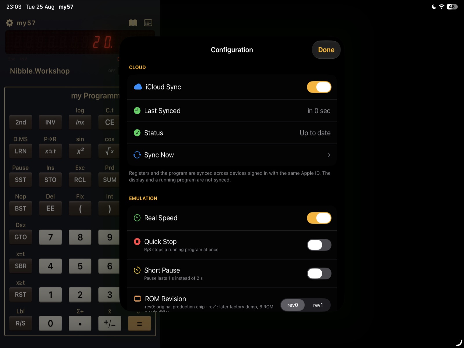 MY57 settings on iPadOS
