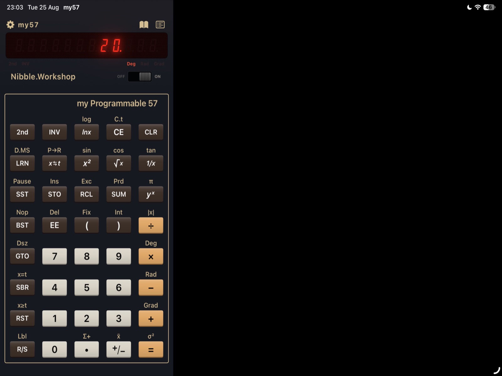 MY57 program editor on iPadOS